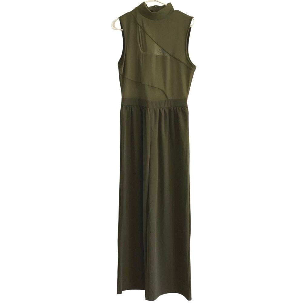 CIDER Womens L Olive Green Mock Neck Wide Leg Sleeveless Jumpsuit NWT - Picture 2 of 10
